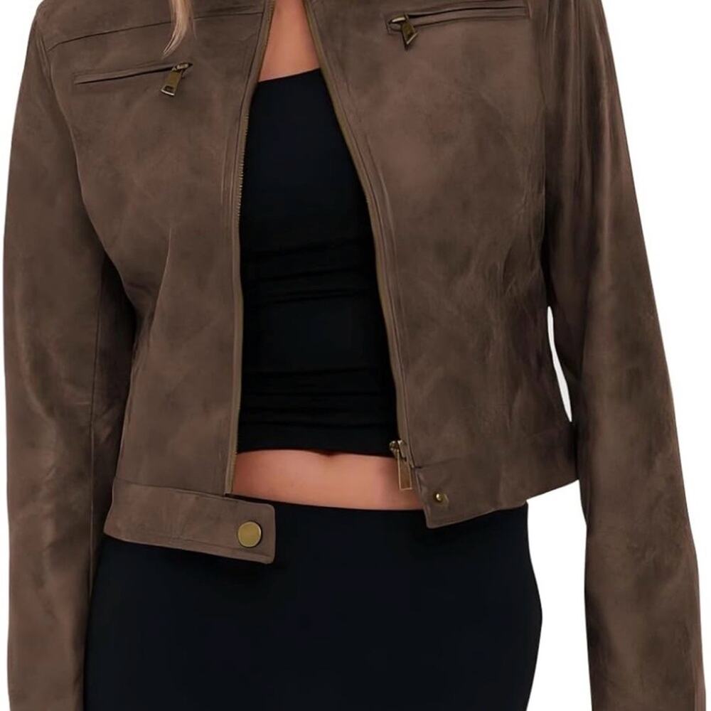 Brown Faux Leather Women's Jacket - Picture 1 of 4
